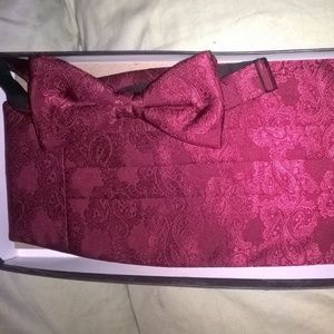 Red Silk Bow Tie Cummerbund Formal Accessory Set